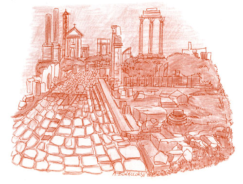 Foro, Parco del Colosseo - scorci di Roma disegnati a mano per gli ospiti del B&B